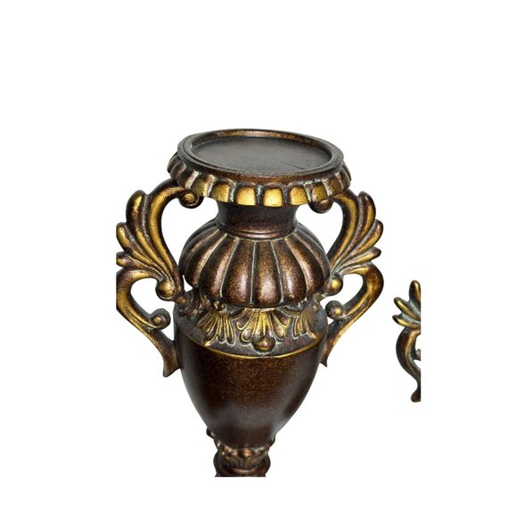 Antique Style Pair Of Ornate Bronze Finish Pillar Decorative Candle Holder - Picture 3 of 11